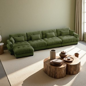 166" Velvet Modular L-Shaped Sectional Sofa with Ottoman - 1 of 4