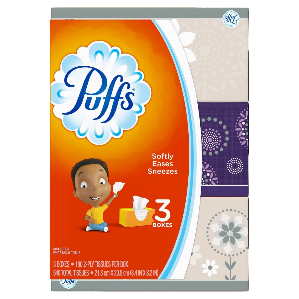 Puffs Basic Facial Tissues- 3 Cubes - 180 Tissues per box