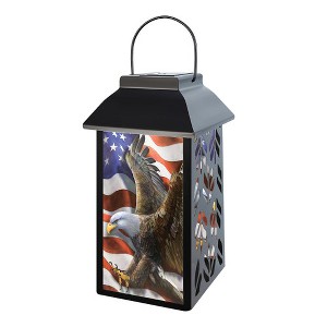 Briarwood Lane Everyday Lantern 12" x 6" x 6" American Freedom Eagle Solar Lantern - 1 of 4