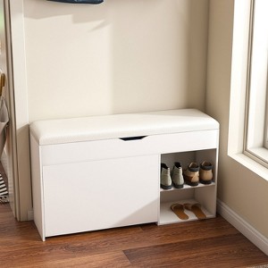 Shoe Storage Bench Entryway, Shoe Bench with Flip Drawers, Narrow Shoe Rack Bench, Shoe Cabinet with Open Shelf for Entryway Hallway, White - 1 of 4