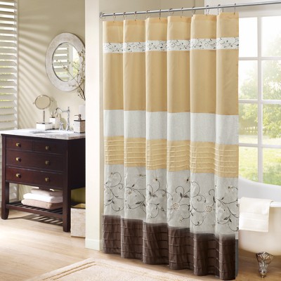 Monroe Embroidered Floral Shower Curtain Yellow - Madison Park : Target