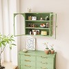 Vynxaria 27.56" Green Glass Doors Modern Two-Door Wall Cabinet Featuring Woven Pattern and Three-Tier Storage for Living Room and Bathroom - 2 of 4
