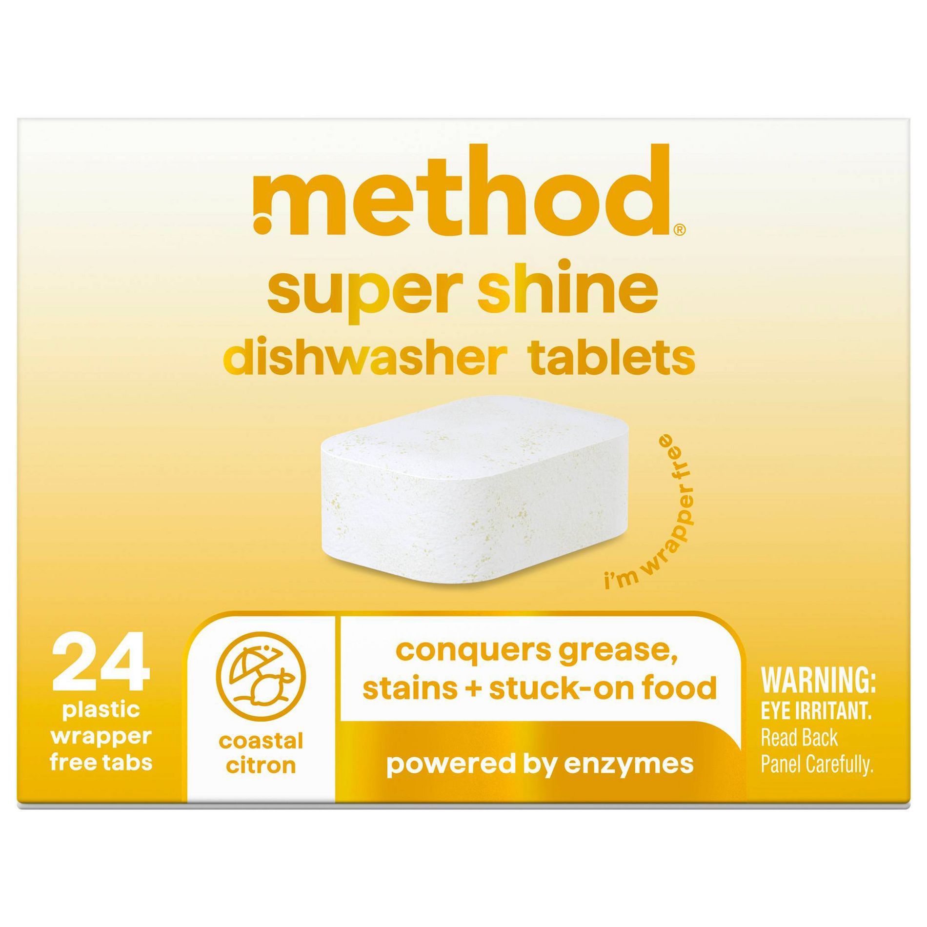 Method Super Shine Dishwasher Tablets Powered by Enzymes Coastal Citrus - 24pk: Box, Multi-Surface
