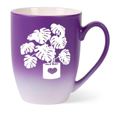 Elanze Designs Botanical Foliage Nature Coffee Cup Mug 12 Ounce Ceramic With Ombre Gradient Elegant Minimalist Monstera in Heart Planter Silhouette
