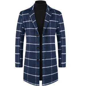 Lars Amadeus Men's Color Block Single Breasted Formal Winter Plaid Coat - 1 of 4