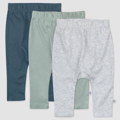 Image of Honest Baby Boys' 3pk Organic Cotton Cuff-Less Harem Pull-On Pants - Blue/Green/Gray 3-6M