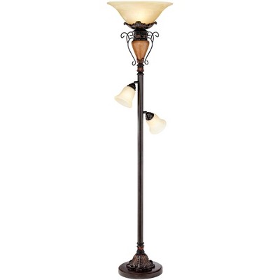 Regency Bronze Crackle Torchiere Floor Lamp with Adjustable Side Lights