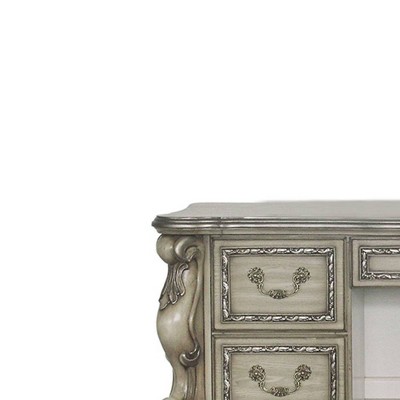 63" Vintage Bone White Ornate Vanity Desk with Claw Legs