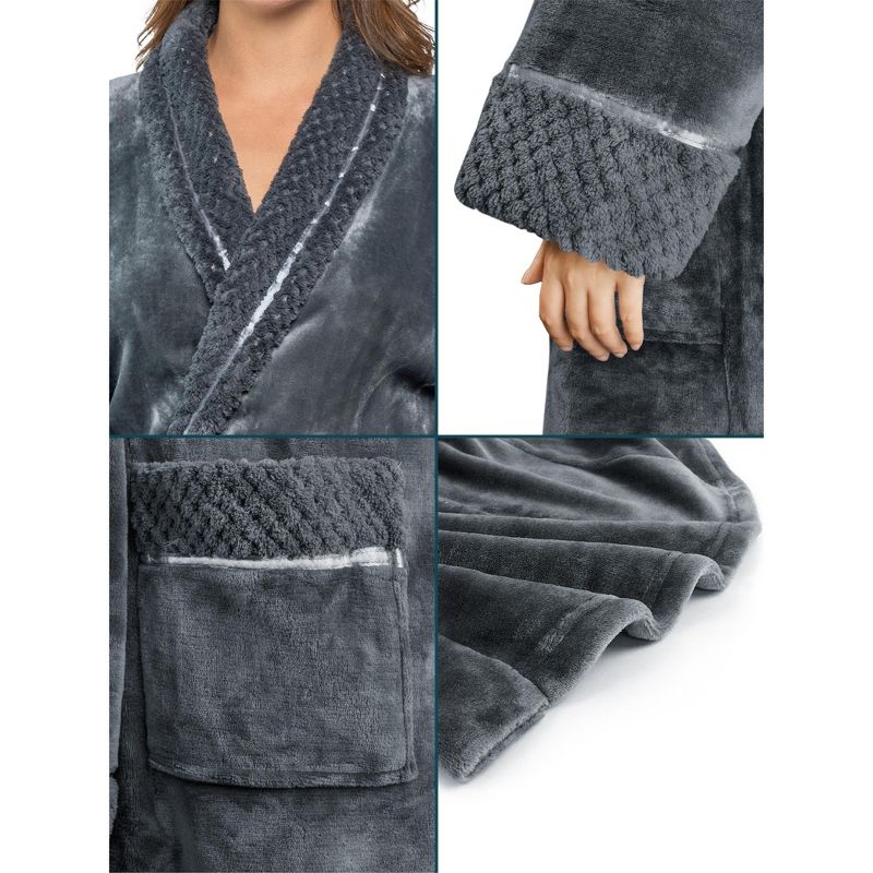 PAVILIA Soft Plush Women Fleece Robe, Cozy Warm Housecoat Bathrobe, Fuzzy Female Long Spa Robes, 4 of 9