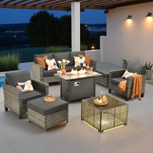 XIZZI Outdoor Sectional Sofa Set, Modular Outdoor Wicker Sofa Set with Optional Solar Table, Ottomans or Fire Pit in 6 Colors, All-Weather Design - 1 of 4