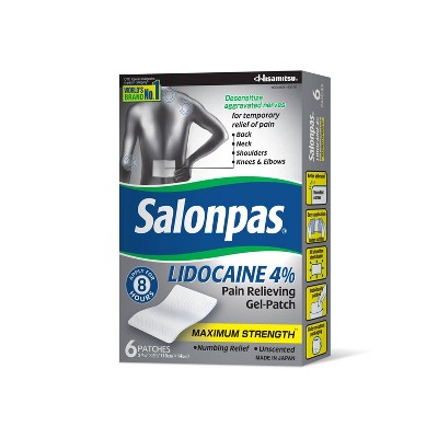 Salonpas Lidocaine 4 Pain Relieving Gel Patch Odor Free 6ct Target
