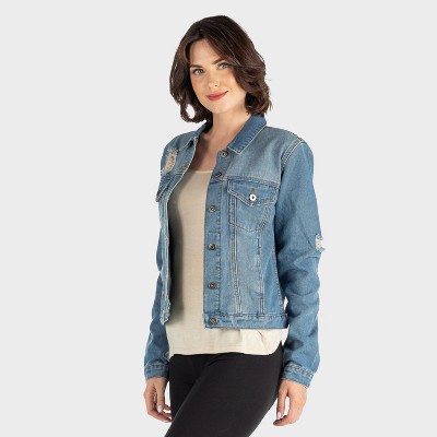 24seven Comfort Apparel Womens Distressed Denim Jacket