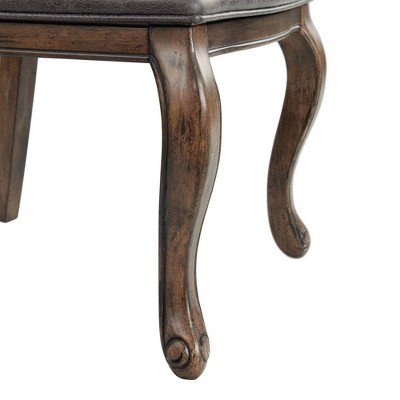 Rustic Walnut Wood & Distressed Gray Faux Leather Side Chair Set