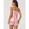 Allegra K Women's Satin Solid Lace Trim Cami Tops with Shorts Lounge Sleepwear Pajama Set - 3 of 4