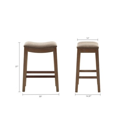 Beige Linen Saddle Style Backless Wood Counter Stool
