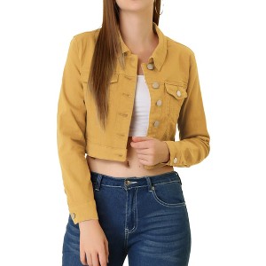 Allegra K Women's Classic Long Sleeve Button Down Trucker Jean Denim Jacket - 1 of 4
