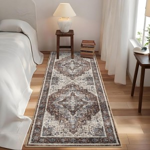 Washable Floral Medallion Soft Non Slip Carpet Indoor Retro Accent Large Floor Carpet Stain Resistant Non Shedding Rugs - 1 of 4