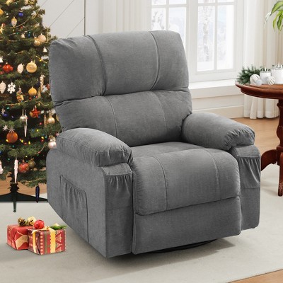 GDFStudio Gresham Modern Metal and Linen Tufted Upholstered Rotating Recliner Chair