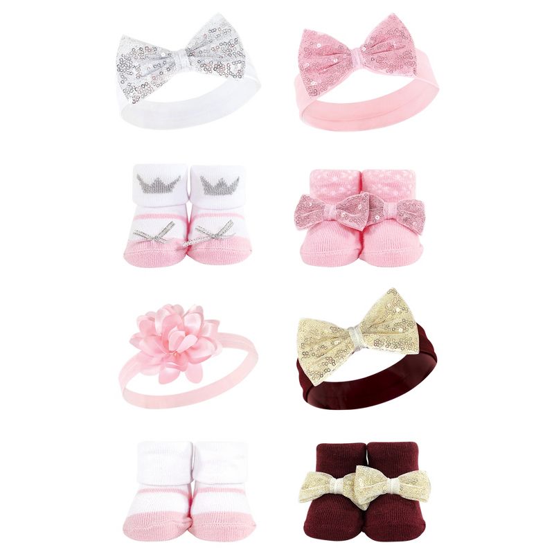 Hudson Baby Infant Girl 8Pc Headband and Socks Set, Princess Flower, 0-9 Months, 1 of 4