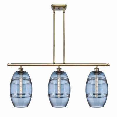 Vaz - 3 Light Stem Hung Island In Industrial Style-10.38 Inches Tall and 36 Inches Wide