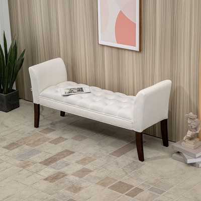 CAVINAS Storage Bench Storage Ottoman Button Tufted Design Upholstered Bench with Arms and Solid Wood Legs