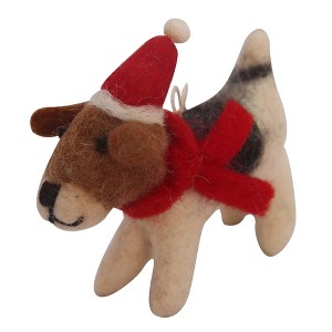 Slickblue Adorable 3"x4" Wool Felt Santa-Hat Beagle Ornament – Handcrafted, Fair Trade Dog Decor for Happy Pawlidays - 1 of 3