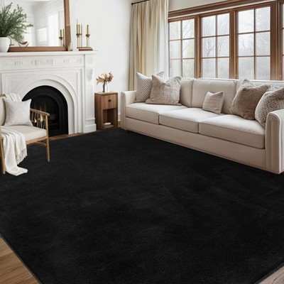 8x10 Rugs Non-Slip ¨C Plush Shaggy Area Rug Ultra-Soft Solid Black Carpet | Machine Washable High Pile Wool-Like Rug