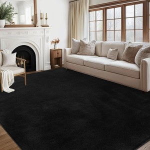 8x10 Rugs Non-Slip ¨C Plush Shaggy Area Rug Ultra-Soft Solid Black Carpet | Machine Washable High Pile Wool-Like Rug - 1 of 4