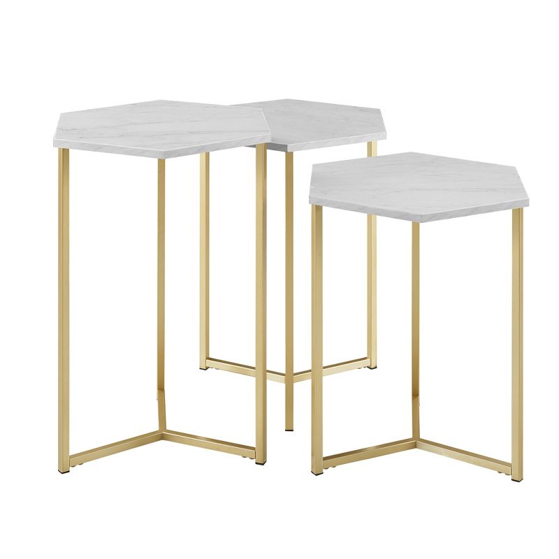 Set of 3 Glam Hexagon Geometric Nesting Accent Tables - Saracina Home, 4 of 9