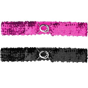 Allegra K Women's Halloween Skinny Stretchy Waist Belts Sequins Decor Slim Elastic Belts 2 Pcs - 1 of 4