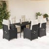 vidaXL 7 Piece Patio Dining Set with Cushions Black Poly Rattan - 63" Table Length Sharp Leg 6 Items - 2 of 4
