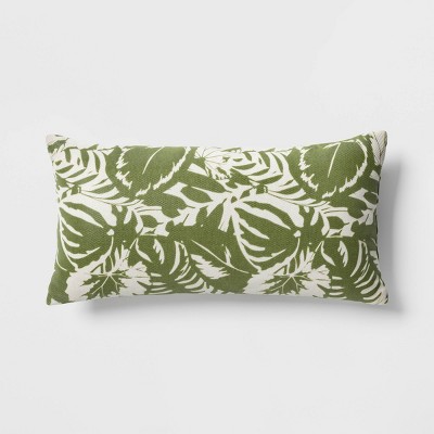 12&#34;x24&#34; Tropical Foliage Rectangular Outdoor Lumbar Pillow Green - Threshold&#8482;