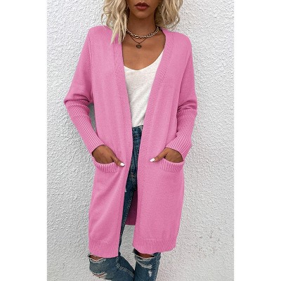 Coolmee Women's Long Sleeve Casual Knit Cardigan Open Front Cozy Sweater Coat with Pockets