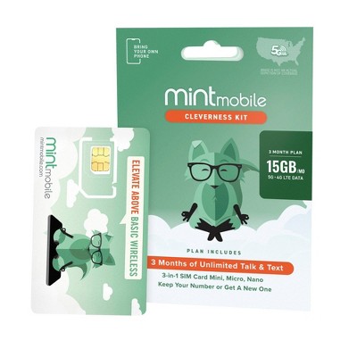 Mint Mobile 3 Month 15GB/mo Plan SIM Kit