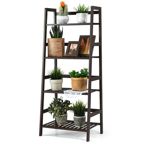 4 Tier Farmhouse Ladder Tall Tiered Wood Outdoor Plant Stand Display Shelf Rack Natural