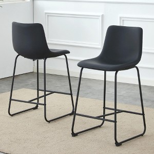 Sapphtopaz Modern Bar Stools Set of 2 Upholstered Armless Backrest Dining Chairs with Footrest Counter Chair for Kitchen Island, Living Room - 1 of 4