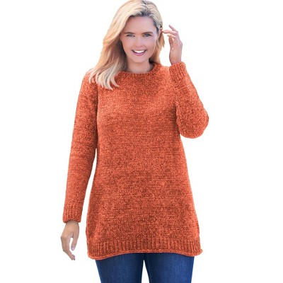 Woman Within Women's Plus Size Chenille Crewneck Sweater - 3x, Pumpkin 