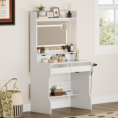Makeup Vanity Set, Vanity Desk with Miror, Women Dressing Table with Storage Drawers, Vanity Table with glasses desktop, for Bedroom, Living Room