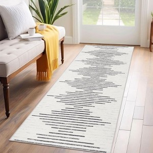 Modern Striped Rug for Living Room, Large Non-Slip Low Pile Diamond Washable Rugs, Stain-Resistant Contemporary Geometric Soft Indoor Carpet - 1 of 4