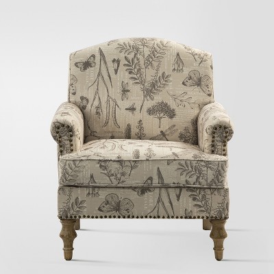 Yahweh Wooden Upholstered  Floral Pattern Design Armchair with Panel Arms and Camelback  | ARTFUL LIVING DESIGN