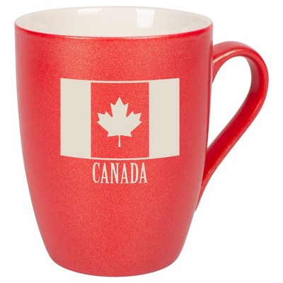 Elanze Designs Canada Canadian Flag 10 Ounce Ceramic Laser-Etched Engraved Drinkware Mug, Metallic Crimson Red