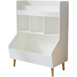 Kids Bookshelf, Toy Storage Cubby with Toy Storage Bin, 3 Storage Compartments and 2-Tier Open Shelves, Rounded Design for Playroom Kindergarten - 1 of 4