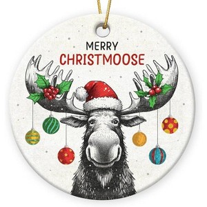 Lomsoe Funny Moose Christmas Ornaments Double Sided Ceramic Moose Ornament Animal Lover Gift Ceramic Christmas Hanging Ornaments Christmas Gift - 1 of 4