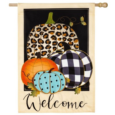 Evergreen Mixed Print Pumpkins House Linen Flag