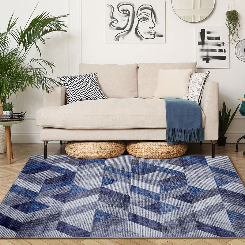 Whizmax Washable Rug Modern Geometric Floor Cover for Living Room Bedroom, Blue/Multi, 3 of 9