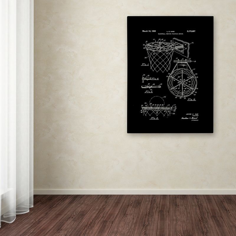 Trademark Fine Art -Claire Doherty 'Basketball Hoop Patent 1965 Black' Canvas Art, 3 of 4