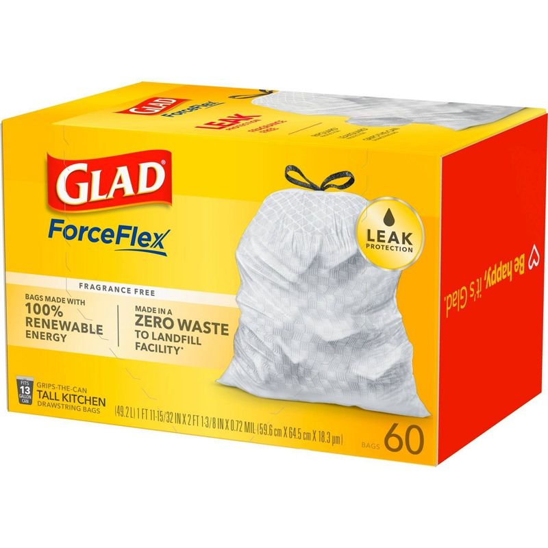 Glad ForceFlex Tall Kitchen Drawstring Trash Bags - Unscented - 13 Gallon, 5 of 13