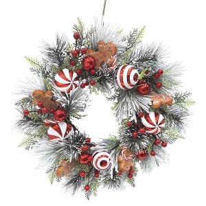 Kurt Adler Un-Lit Gingerbread Flocked Wreath, 20in - 1 of 4
