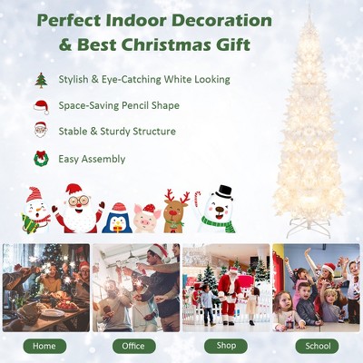 7 ft White Pre-Lit Pencil Christmas Tree with LED Lights