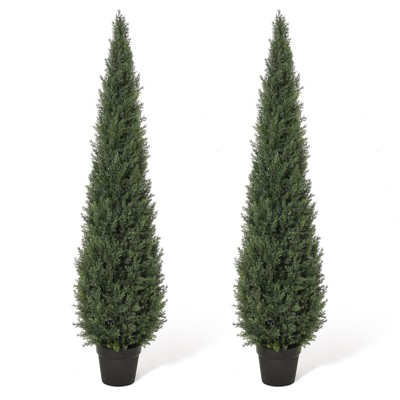 Artificial Trees,Fake Cedar Topiary Tree Outdor,3/4/5ft Tall Fake Cypress Trees for Home Decor,Potted Faux Pine Shrubs Plants Set of 1 or 2